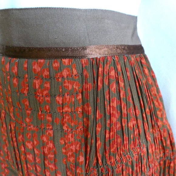 SiLK Express Design Studio Pleated Ruffle Layer Skirt Zip Back Orange Green 2 - Picture 3 of 8